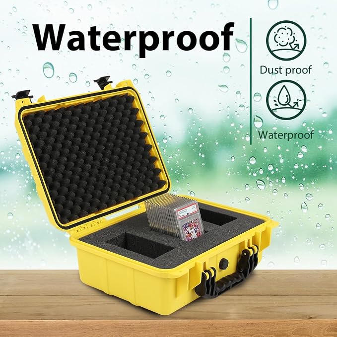 CROSSDESIGN Storage Box for Collectible Cards, Tools, Screws, Craft Supplies DIY Adjustable Organizer Box with Removable Dividers & Protective Foam, Lightweight Stackable Storage Container Yellow