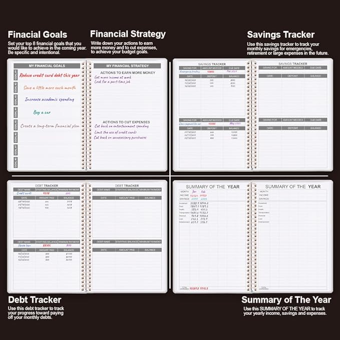 Budget Planner - Monthly Budget Book with Expense Tracker Notebook, Undated 12 Month Bill Organizer & Finance Planner to Manage Your Money, Account Book with Colorful Tabs, 8" x 9.5", Black