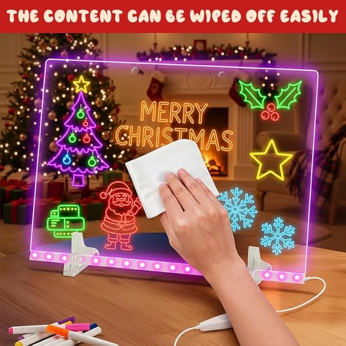 Lumiboard Led Drawing Board 13.7" x 10", Acrylic Dry Erase Board with 4 Lighting Modes & 7 Colors, Comes with Adapter, Hanging Chain, Stand, 7 Markers & Spray Bottle