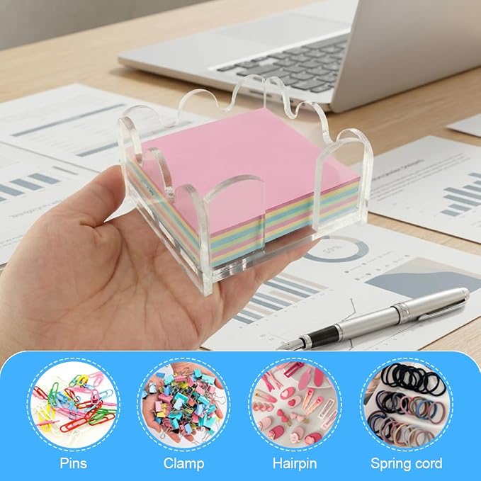 Acrylic Sticky Note Holder, 3 x 3 Inch Wavy Clear Sticky Note Dispenser, Crystal Clear Notepad Holder for Office Desk and Dorm Room, 1 Pack