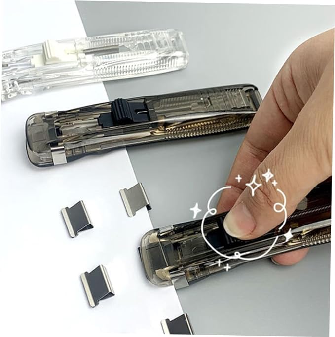 Luxshiny Multi-Function Desktop Stapler and Refillable Fastener Clip Dispenser Set with 200pcs Document Clamps, Portable Office File Binding Machine for Professional Use