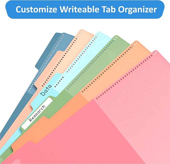 12 Pocket Project Organizer, 6 Color Letter Size Spiral Multi Pocket Folder Organizer, 1/6-cut Tab Poly File Organizer Binder with Dividers,Multi-Subject Notebook Binder School Office Supplies