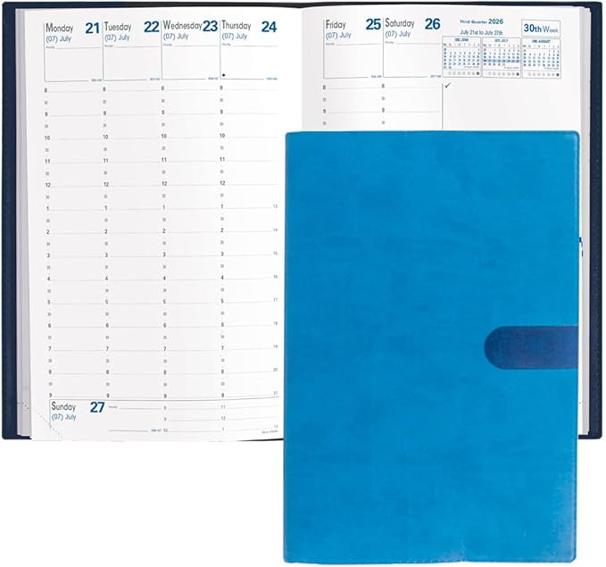 Quo Vadis 2026 Minister - Weekly/Monthly Planner - 12 Months, Jan. to Dec. - 6 1/4 x 9 3/8" - Smooth Faux Suede Texas Blue Cover- Time Management Appointment Organizer