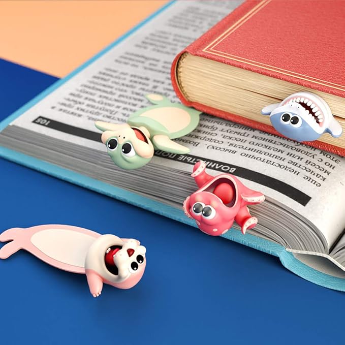 Cartoon Bookmarks, 3D Stereo Original Animal Page Mark, Ouch Ocean Series, Funny Cute creatived Gifts for Kids, Adult, PVC (Shark)