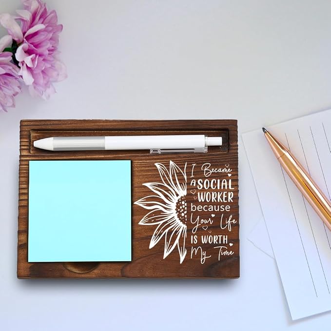 Wooden Sticky Note Holder for Social Workers, Motivational Gift, Desk Organizer for Social Service Professionals, 16.5 x 12 x 1.5 cm,LQQ26
