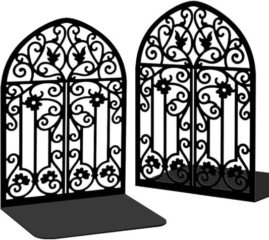 2 Pcs Vintage Door Bookends, Metal Decorative Bookends for Shelves, Heavy Duty Book Holders Suitable for Multiple Scenarios, Black