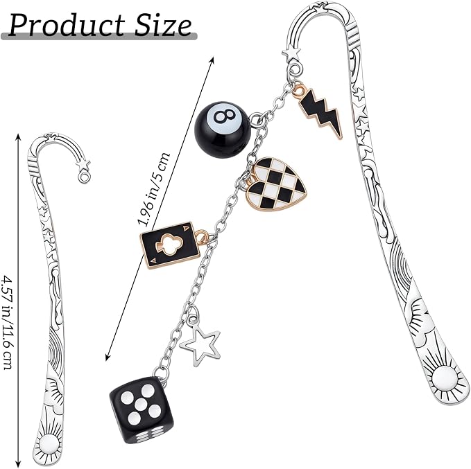 Personalized Metal Bookmark Gifts - Silver Y2K Aesthetic Bookmarks for Women Men Book Lovers Dice 8 Ball Charm Pandent Page Marks School Reading Accessories Bookish Birthday Graduation Gift