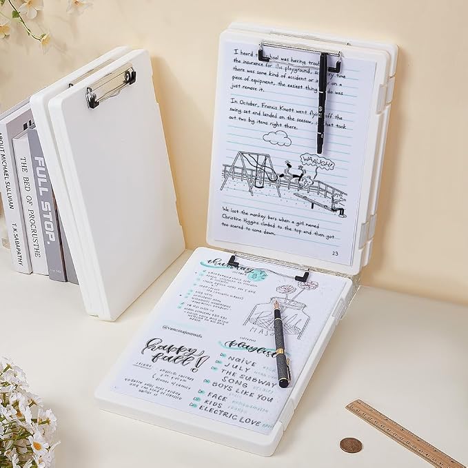 FINGERINSPIRE 5Pcs Clipboard with Storage 9.06x12.6 inch Plastic Clipboard with Metal Clip Teacher Clipboards with Side-Opening Design High Capacity Clip Boards for Office Hospital Use