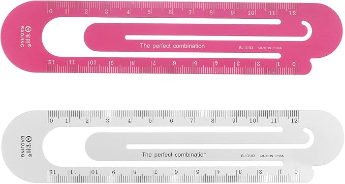 HARFINGTON Straight Ruler 12cm Metric Bookmark Clip Ruler Metal Aluminum Alloy Scale on Both Sides Measuring Scale Tool for Measure Study Reading Classroom Office, Silver Tone & Red
