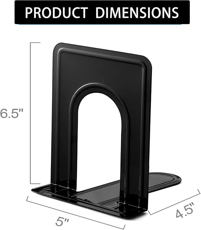 Book Ends, Heavy Duty Bookends to Hold Books, Metal Bookends for Home Office Decorative, Book Ends for Heavy Books/Movies/CDs, Black 6.5 x 5 x 5.7 in, 7 Pair/ 14Piece