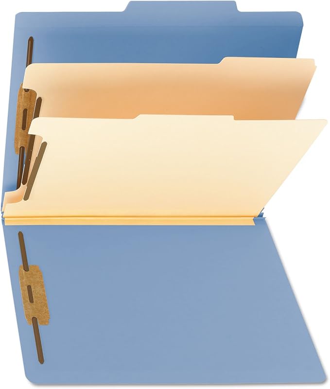 Smead Classification Folder with Prongs, 2 Dividers, 2" Fasteners, Letter Size, for Documents Organization, Durable File Organizer for Home, School or Office, Blue (14001)