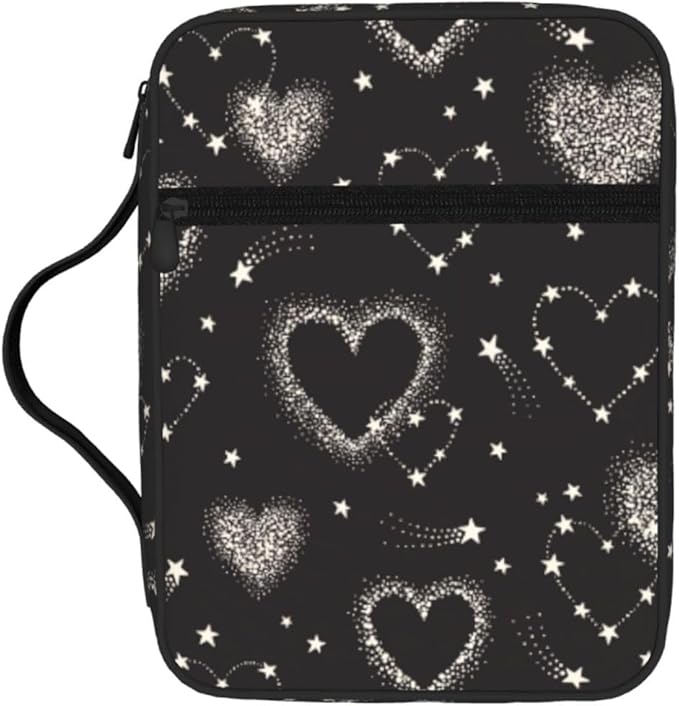 Star Heart Cute Black and White Bible Cover Case Carrying Book Protector Case Bible Study Supplies Accessories Holder Case Christian Gift for Women Men