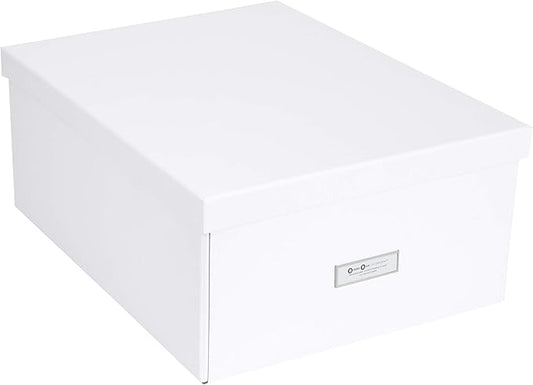 Bigso Box of Sweden Katrin Collapsible Storage Box with Labelframe for Easy Identification - Simple Assembly without Tools - Decorative Storage Boxes with Lids - 13.5in x 17.6in x 7.2in - White