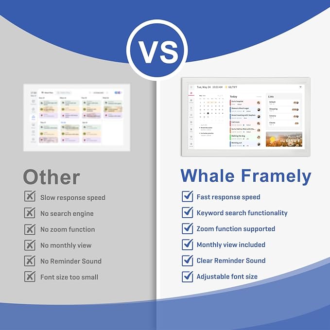 Whale Framely 21.5 Inch Large Digital Wall Calendar, Smart Family Schedule & Chore Chart, IPS FHD Touchscreen Wall Planner with Auto-Rotate, Wall Organizer, Gift for Women/Mom