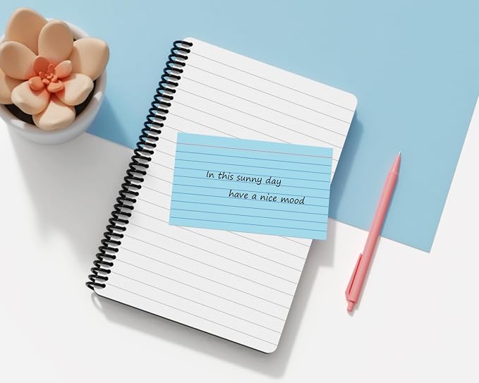 YIZUUN Blue Index Cards 3x5, 200 Pack, Ruled Index Cards, Flash Cards for Studying, Heavy Note Cards for Office, Home and School, 4 Packs of 50