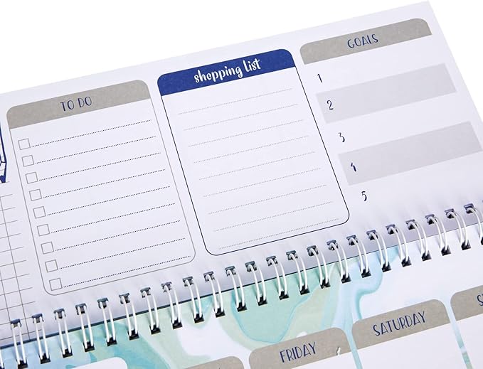 Paper Junkie Undated Weekly Planner - 11.7 x 4.1 In, Green, Spiral Bound, 52 Undated Sheets - Calendar & To Do List Notepad - Desk Planner for Teacher Supplies & Office Organization