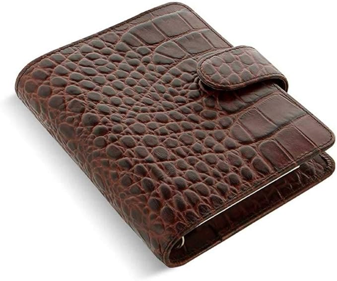 Filofax Classic Croc Print Leather Organizer Agenda Diary Calendar Bundle with DiLoro Ballpoint Pen (Chestnut 2026 With Pen, Pocket Paper Size 4.72" x 3.18")