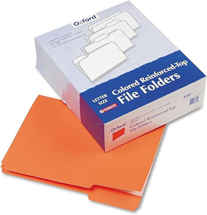 Pendaflex Color File Folders with Interior Grid, Letter Size, Orange, 1/3 Cut, 100/BX (R152 1/3 ORA)