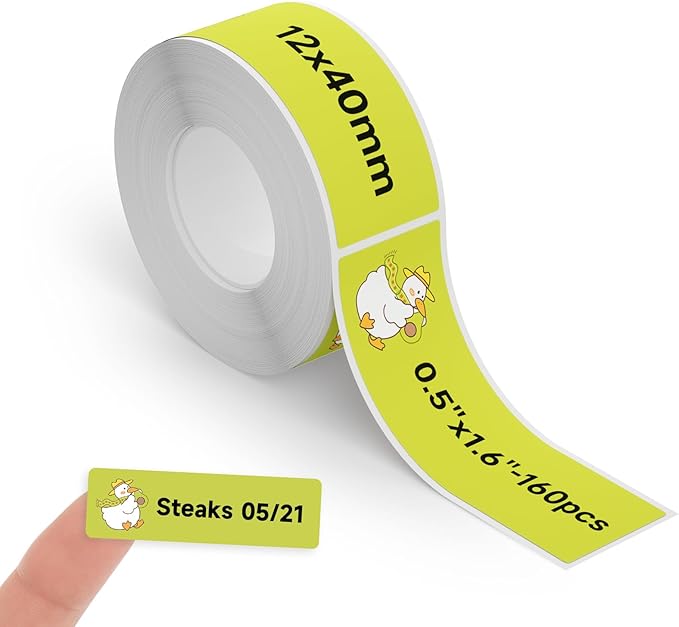 Thermal Labels DETONGER 1/2 Width Compatible Tape Refills Label Stickers Film Coatedfor Label Maker Tapes Home Office School Business Use Sticky Liquid-Proof 0.5"×1.6"(12×40mm) Duck