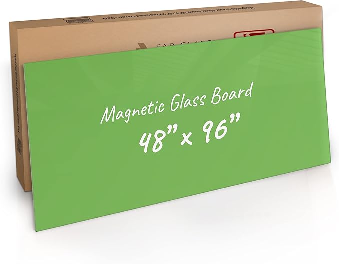 Magnetic Glass Dry Erase Board for Wall, 48"x96" Eased Corners, Green Surface Frameless Glass Board with Markers, Magnets, Eraser, Marker Tray by Fab Glass and Mirror
