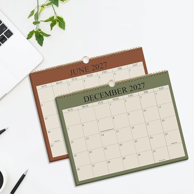 Calendar 2026-2027 - 19 Months Wall Calendar from June 2026 to December 2027, 2026-2027 Wall Hanging Calendar Planner with Thick Paper, 8.5" x 11", Beige