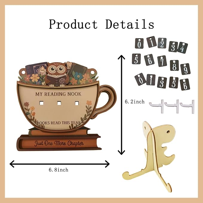 Book Counter Sign, Owl Books Read This Year, Cute Reading Tracker Wood Sign, Book Tracker for Home Library Decor Book Lover Gift (Owl)