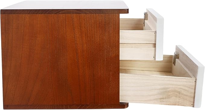 Lockable Desk Organizer Wooden Desktop Drawers Office Flat Files Storage Box Locking Countertop Storage Cabinet (Walnut + White, 2-Tier)