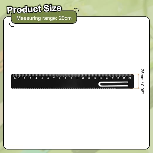 HARFINGTON Straight Ruler 20cm Metric Metal Aluminum Alloy Measuring Bookmark Clip Ruler Scale Tool for Measure Study Reading Classroom Office, Black