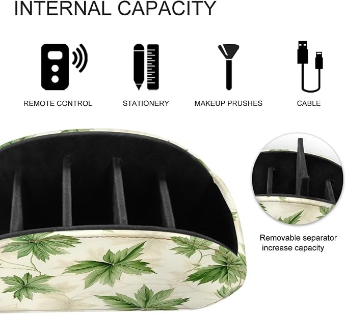 TV Remote Holder with 5 Compartments, Floral Print Office Desk - Nightstand - Couch Organizers/Bedside Table Accessory, Storage for Pens/Controllers/Media Players