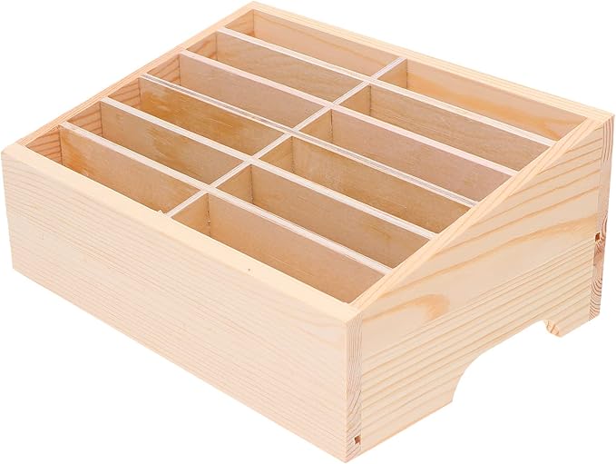 SEWACC 12-Grid Wooden Cell Phone Holder, Mobile Phones and Calculator Storage Box, Multifunctional Desktop Organizer Storage Box for Classroom Office Meeting Room Rack Display