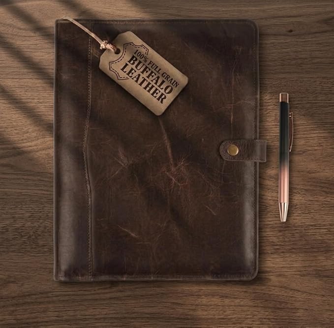 PIDAVLIYA'S Leather Portfolio, Leather Binder with Pen, Leather Portfolio for Men and Women, Leather Padfolio, Leather Folder, Portfolio Binder, Business Portfolio Men and Women (Brown)