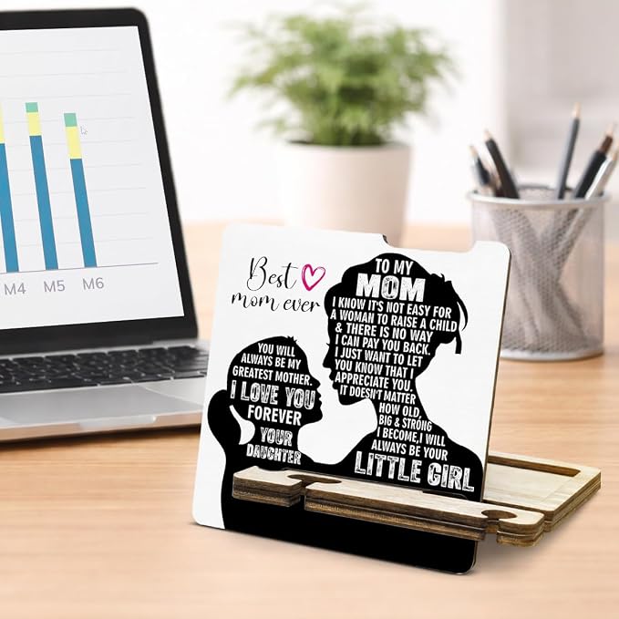 Mother's Day Appreciation Gift - Multi-functional Desk Organizer - Motivational Best Mom wooden Sign for Office Desk Shelf Decor