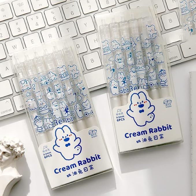 Kawaii Gel Pen Cute Cartoon Press Pen ins Creative Cute Cartoon Student Black Signature Gel Pen(0.5mm,White)