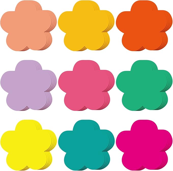 Geyee 108 Pcs Colorful 3.5 Inch Flower Cutouts Paper Spring Summer Bulletin Board Decorations Flowers Die Cut for Crafts DIY Teachers School Office Chalkboard Wall Decor