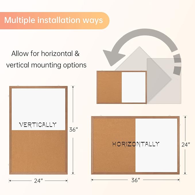 Combination Magnetic Whiteboard Cork Bulletin Board, 36x24 Inches Combo Dry Erase White Board Cork Pin Board for Wall with Natural Wood Frame…