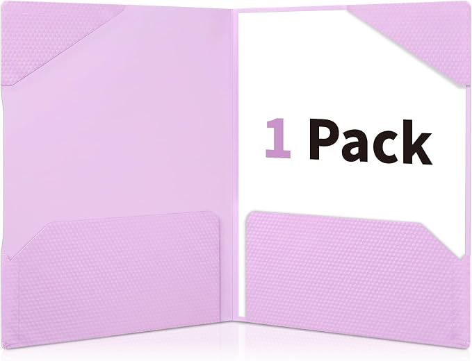 Sooez 1 Pack Plastic Folder, 2-Pocket Folder with Writable Category Label and Non-Slip Tabs, Fits A4/Letter Size Paper, Heavy-Duty Folders with Pockets for School, Office, Home (Purple)