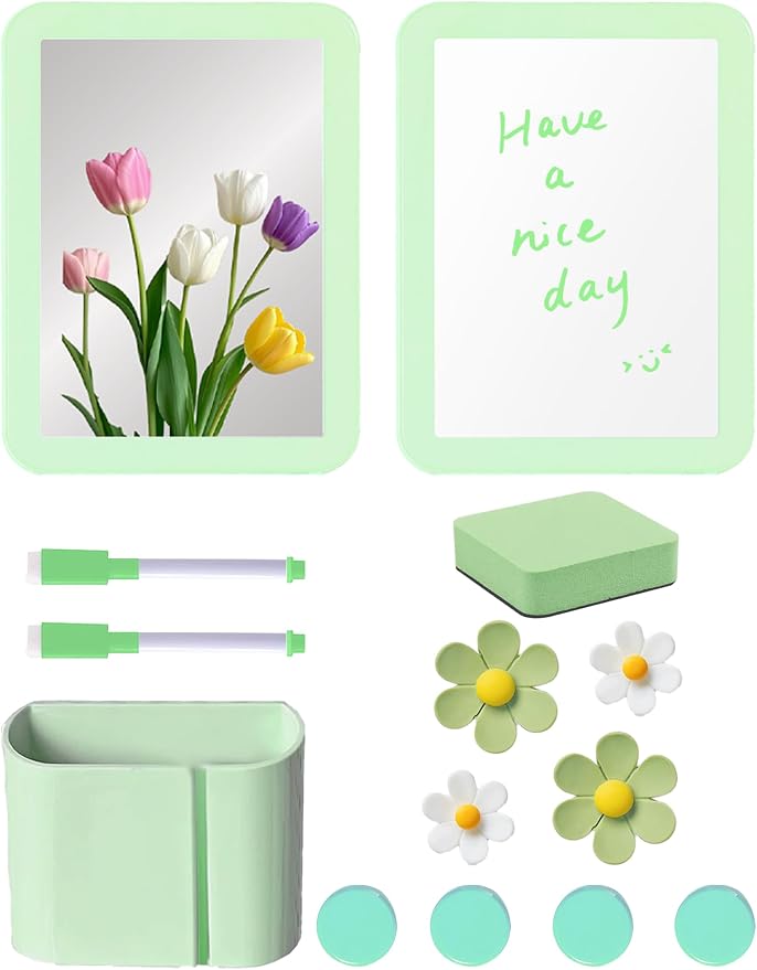 Green Locker Accessories Kit for Girls, 14PCS Back to School Supplies Includes Magnetic Whiteboard, Mirror, Pen Holder, Markers, Magnets, Locker Organizer & Decorations for School Locker Home Office