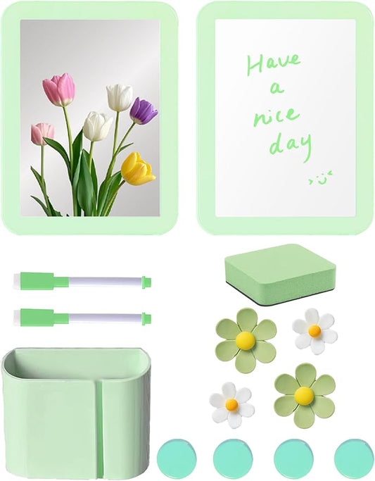 Green Locker Accessories Kit for Girls, 14PCS Back to School Supplies Includes Magnetic Whiteboard, Mirror, Pen Holder, Markers, Magnets, Locker Organizer & Decorations for School Locker Home Office