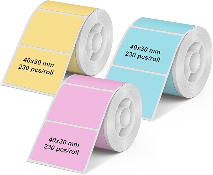 Olympia Label Roll for PM220 Mix Pack Coloured 40 × 30 mm Transparent Labels for Label Printers PM220 Waterproof and Abrasion Resistant