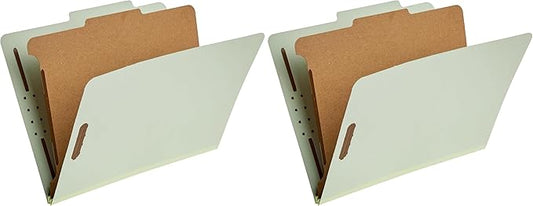 Amazon Basics Classification File Folders, 1 Divider, 2-Inch Embedded Fasteners, Letter Size for Documents, Light Green, 20-Pack