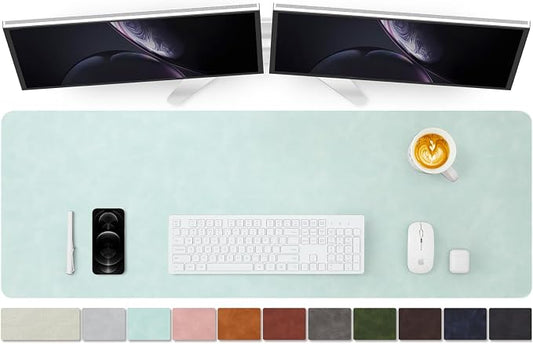 Distressed Leather Desk Mat - Non-Slip PU Desk Pad for Office and Home - Desk Organization and Accessories - Ideal for Large Mouse Pad and Desk Mats on Top of Desks(Mint Green,47.2"x 17")