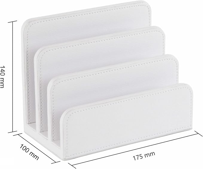 OSCO Faux Leather Mail Sorter & Envelope Organiser – Desk File Storage Stand with Display Slots – Modern Letter Holder Tray Minimalist Home & Office – White