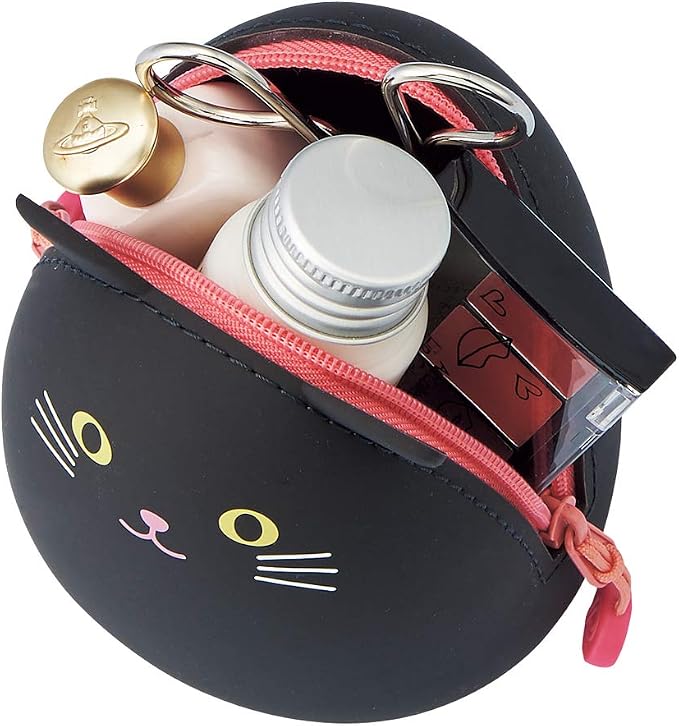 LIHIT LAB PuniLabo Mini Zipper Pouch, Egg-Shaped, 2.2" x 2.4", Gray Cat (A7782-4)