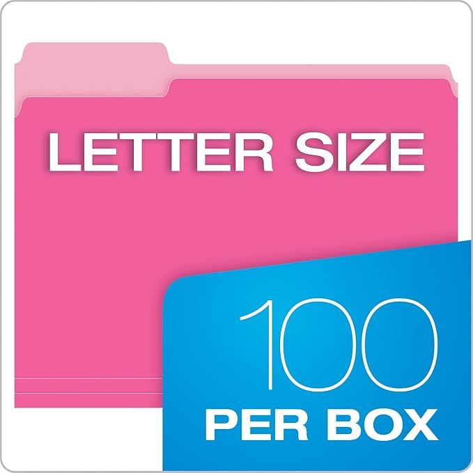 Pendaflex Interior File Folders, 1/3 Cut, Top Tab, Letter Size, Pink, 100 per Box (4210 1/3 PIN)