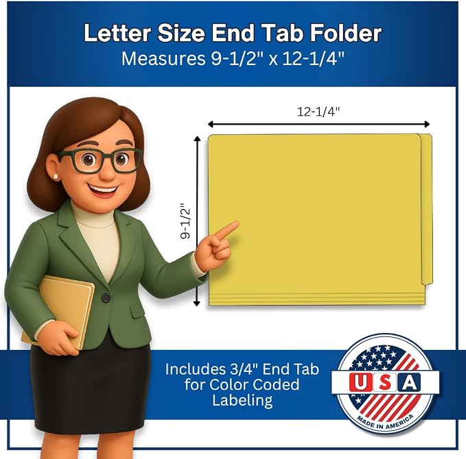 Yellow File Folders, Doctor Stuff, Letter Size Reinforced End Tab Folder, 14 pt Stock, Box of 50