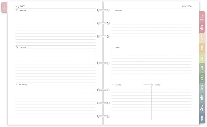 2026-2027 Weekly & Monthly Planner Refill for 3 Ring Binder, 8.5"x11", A4 Letter Size Planner Inserts with Colorful Monthly Tabs, Size 5, July 2026 - June 2027, 7/3-Hole Punched