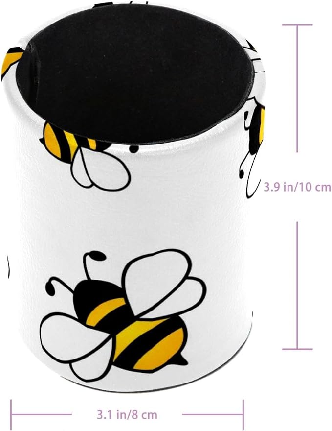 Flying Bees Pen Holder for Desk, Pencil Holder Desktop Organizers Stationery Supplies Storage, Cute Pencil Cup for Makeup Brush/Art Supplies, Office, Home, Leather
