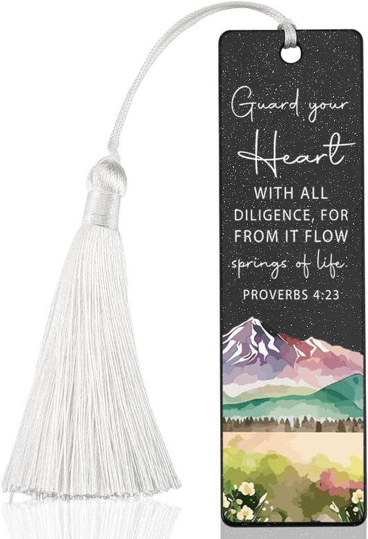 Christian Heart Guarding Bookmark, Inspirational Gift for Believers, Uplifting Gift for Spiritual Readers, Spiritual Bookish Present, Unique Landscape & Scripture Design Bookmark, WCB72