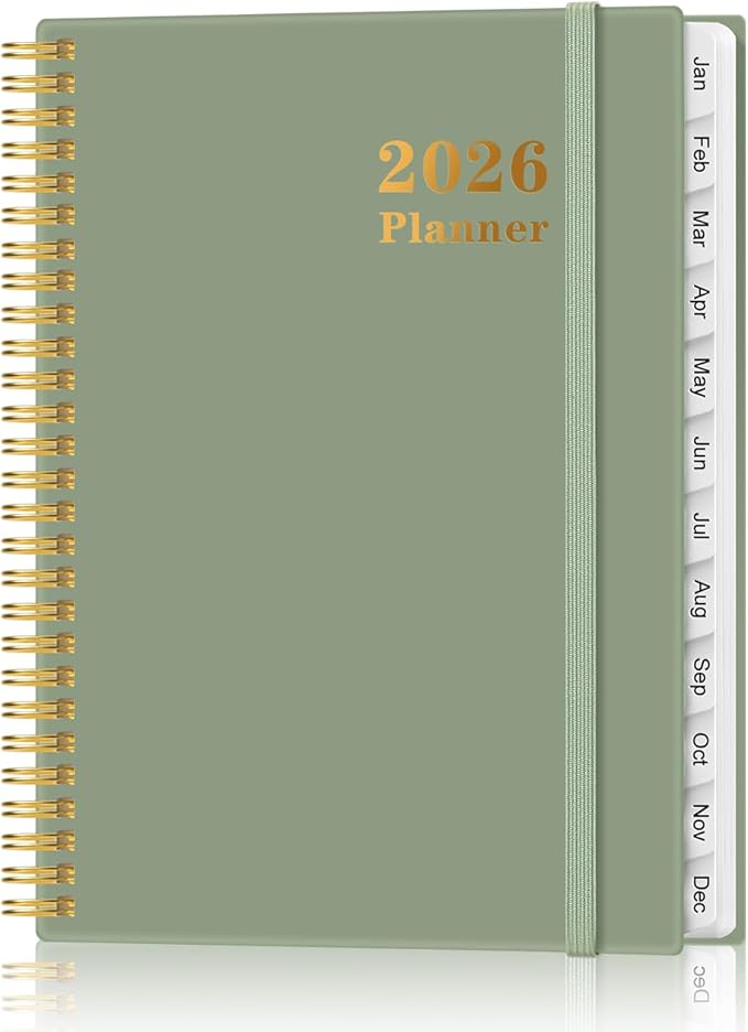 Planner 2026 For Women & Men - Monthly and Weekly Calendar Planner from January 2026 - December 2026, Student Planning with 12 Tabs for Office School Supplies, Inner Pocket, 8.5" x 11", Green