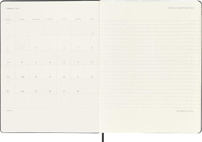 Moleskine PRO 12 Month 2026 Weekly Vertical Planner, Hard Cover, XL (7.5" x 9.75"), Black, 288 pages